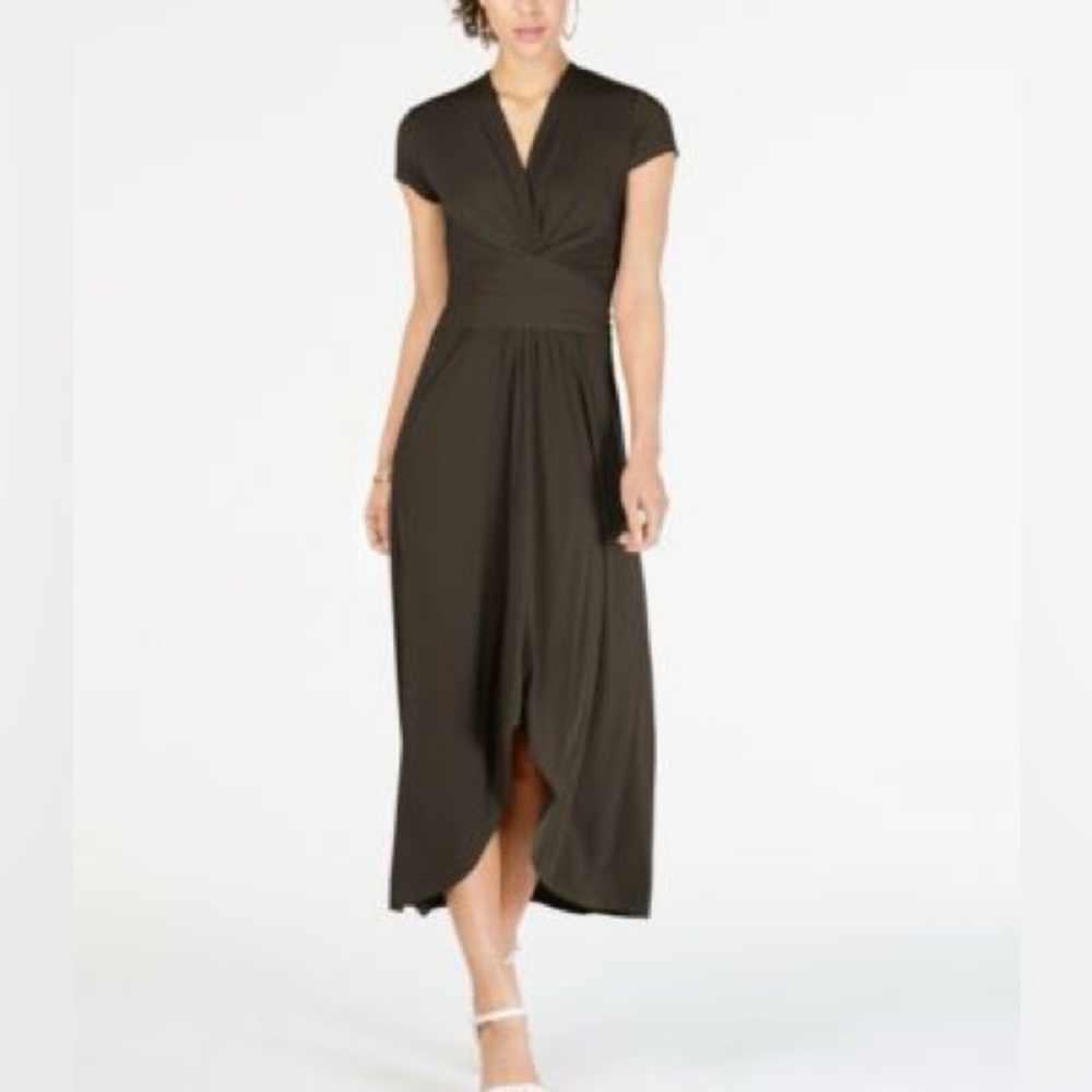 EUC Michael Kors Olive/Army Green cross front midi dress - Size M
